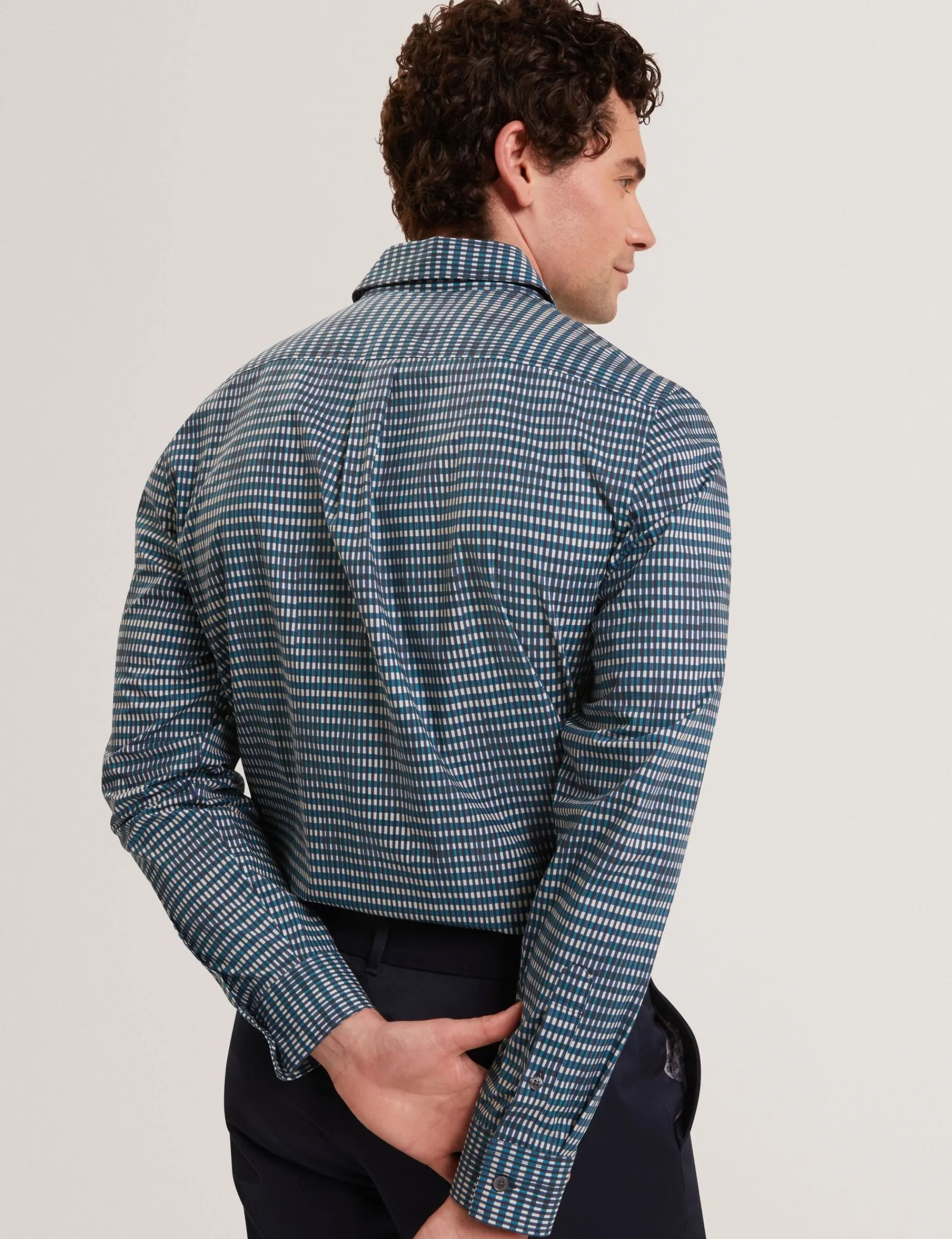 New Lobster Limited Breezy Blues Bearbeiten|Shirts<Langarmhemd aus Baumwolle mit verschwommenem Karomuster