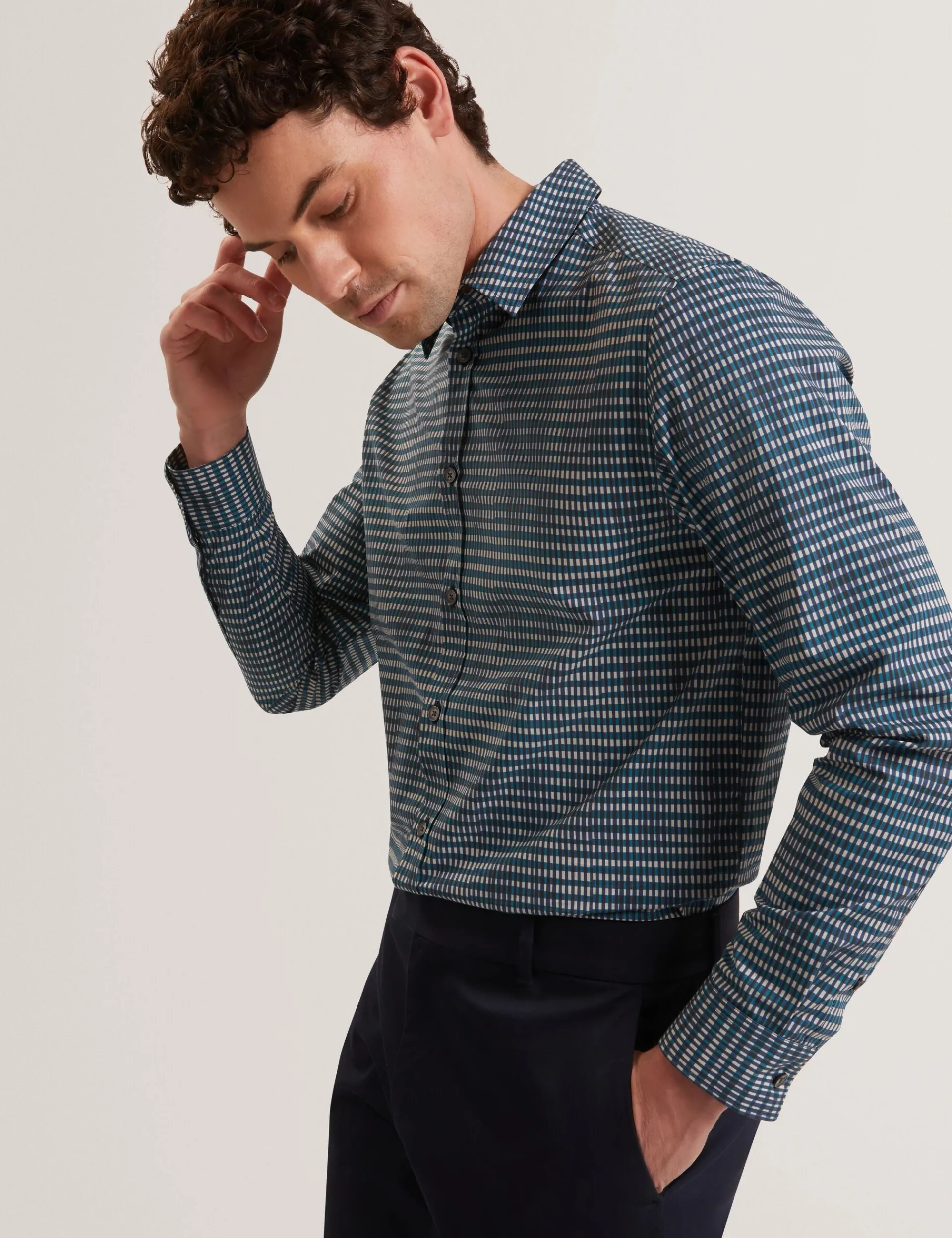 New Lobster Limited Breezy Blues Bearbeiten|Shirts<Langarmhemd aus Baumwolle mit verschwommenem Karomuster