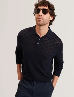 Herren New Lobster Limited Luxusgeschenke Für Herren|Pullover & Strickwaren<Langarm-Polohemd aus Seidenmischung mit Korbstruktur