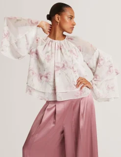 New Lobster Limited Festliche Kleidung|Oberteile & Blusen<Langarmshirt mit Rosenmuster und Rüschen