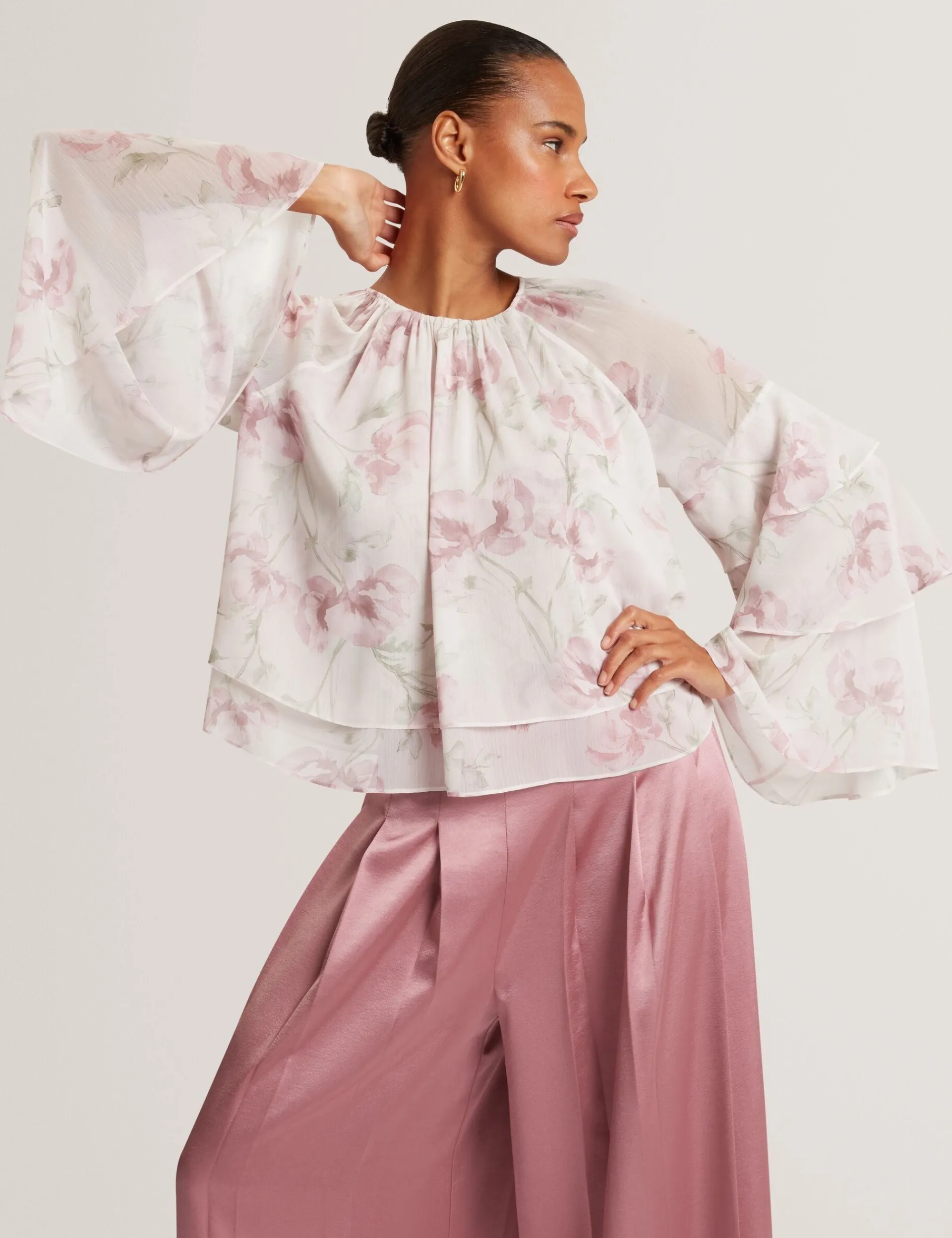 New Lobster Limited Festliche Kleidung|Oberteile & Blusen<Langarmshirt mit Rosenmuster und Rüschen