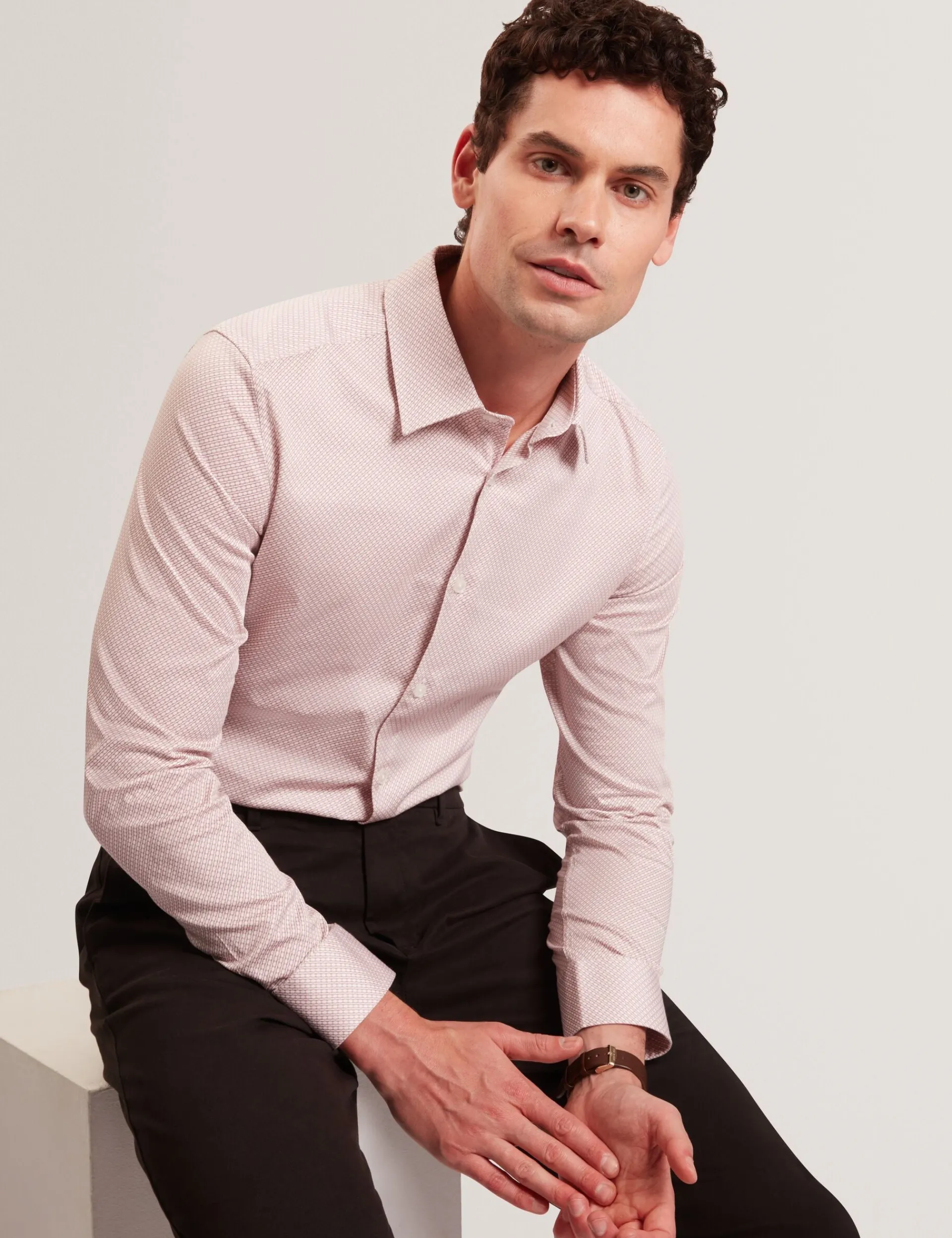 New Lobster Limited Breezy Blues Bearbeiten|Shirts<Langarm-Slim-Fit-Shirt mit Mikro-Geo-Print