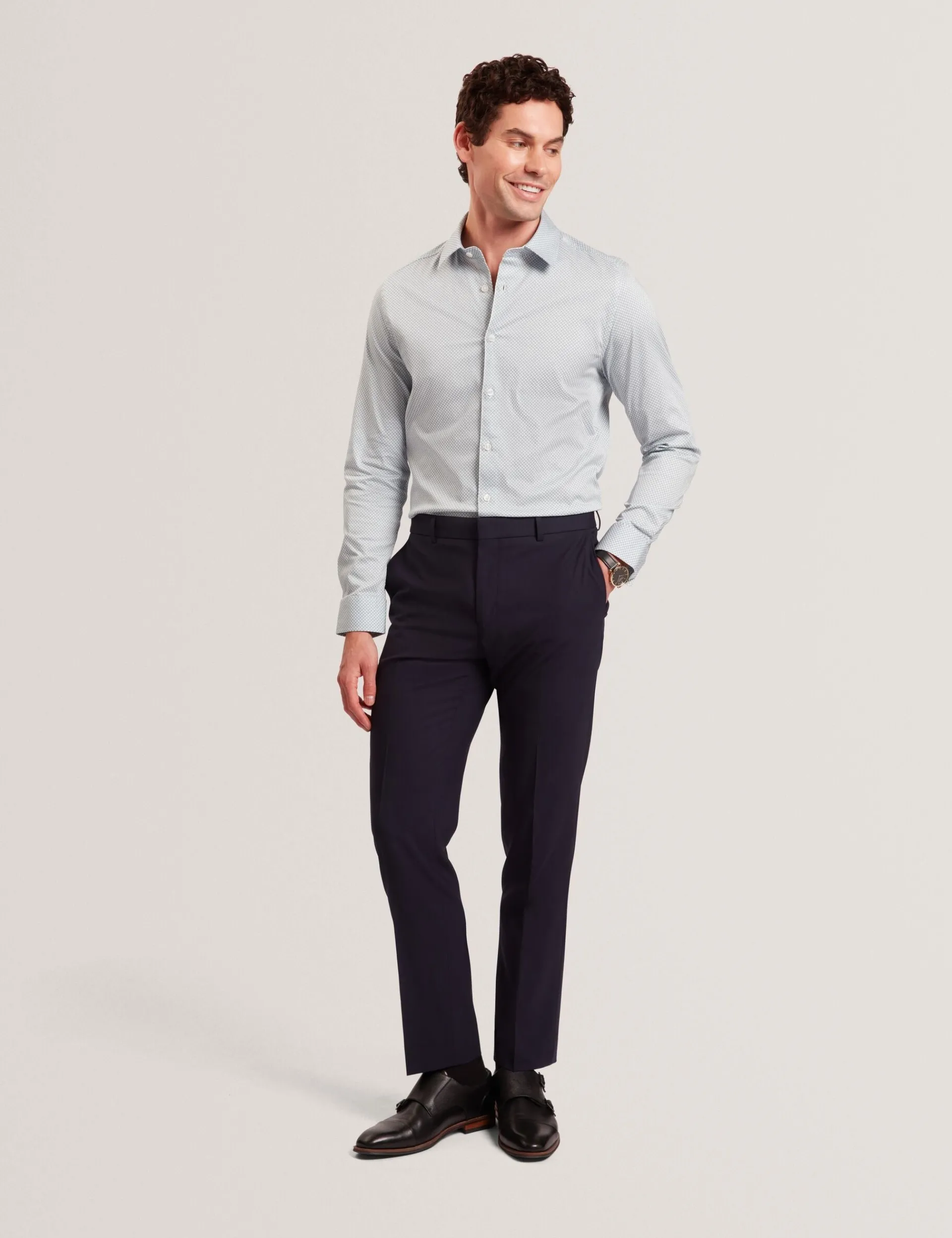 New Lobster Limited Breezy Blues Bearbeiten|Shirts<Langarm-Slim-Fit-Shirt mit Mikro-Geo-Print