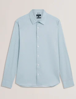 New Lobster Limited Breezy Blues Bearbeiten|Shirts<Langarm-Slim-Fit-Shirt mit Mikro-Geo-Print