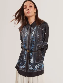 New Lobster Limited Anzüge & Zweiteiler|Oberteile & Blusen<Langes, lässig geschnittenes Hemd mit floralem Schalprint