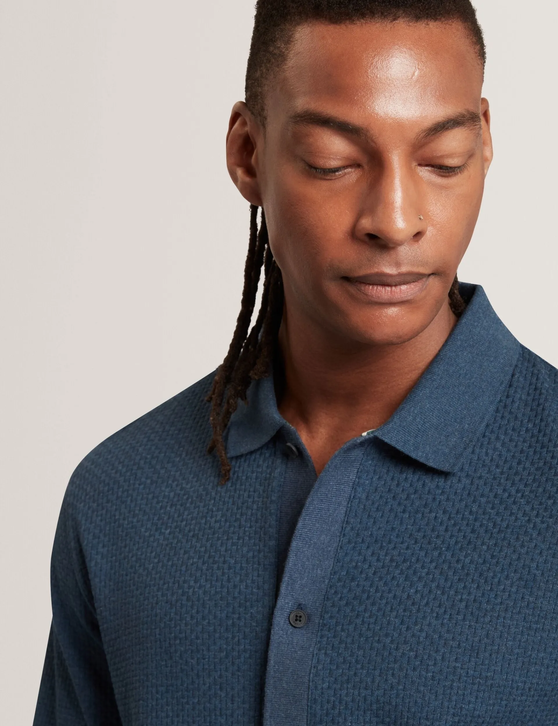 New Lobster Limited Breezy Blues Bearbeiten|Oberteile & T-Shirts<Langärmliges, strukturiertes Poloshirt mit Knopfleiste