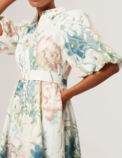New Lobster Limited Der Weihnachtsladen|Arbeitskleidung<Leinen-Midi-Hemdblusenkleid mit Puffärmeln „Soft Blooms“