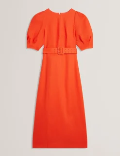 New Lobster Limited Golden Hour|Kleider<Leinen-Midikleid mit Puffärmeln und Gürtel