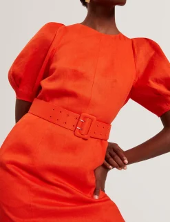 New Lobster Limited Golden Hour|Kleider<Leinen-Midikleid mit Puffärmeln und Gürtel