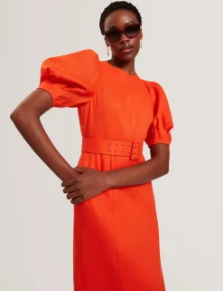 New Lobster Limited Golden Hour|Kleider<Leinen-Midikleid mit Puffärmeln und Gürtel