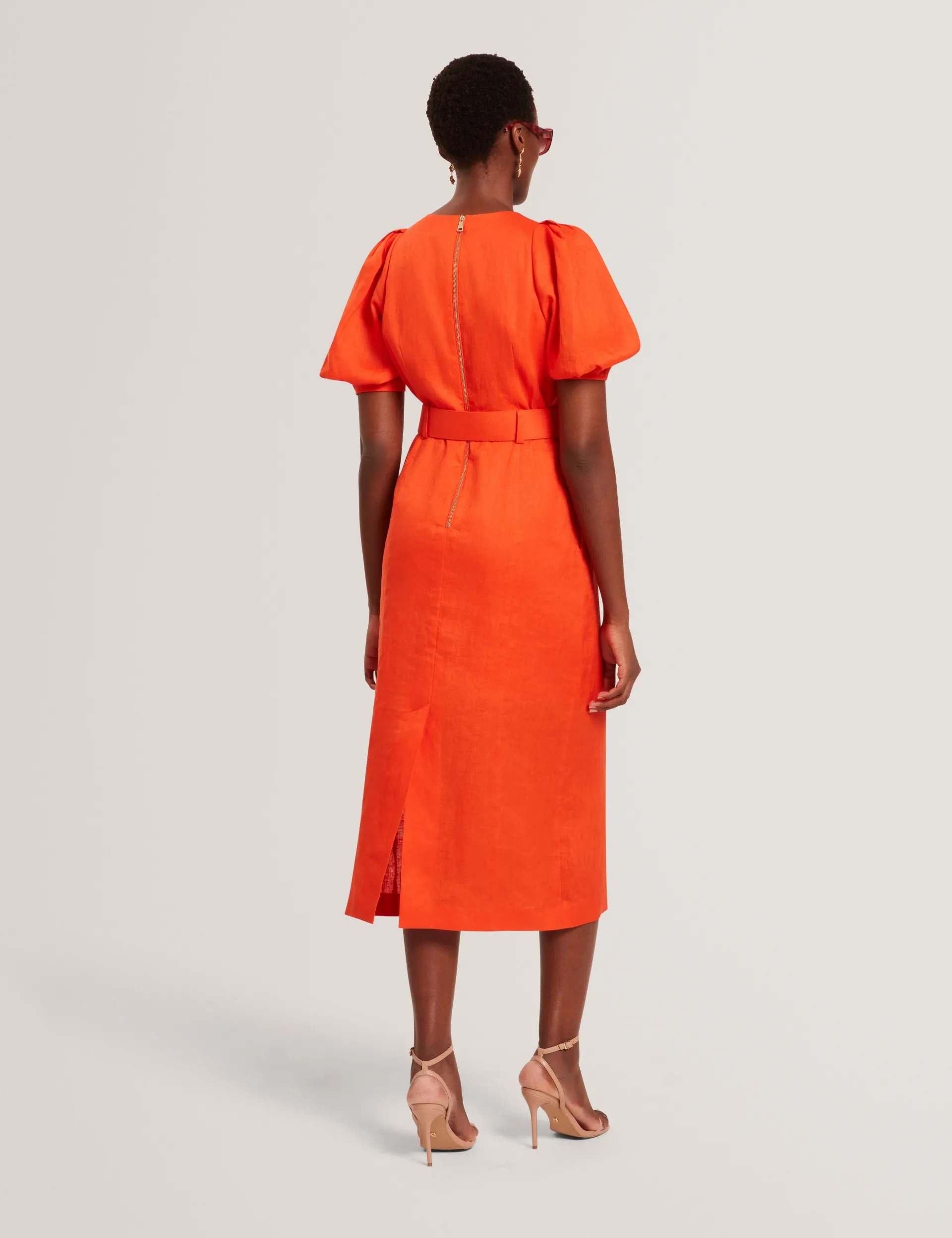 New Lobster Limited Golden Hour|Kleider<Leinen-Midikleid mit Puffärmeln und Gürtel