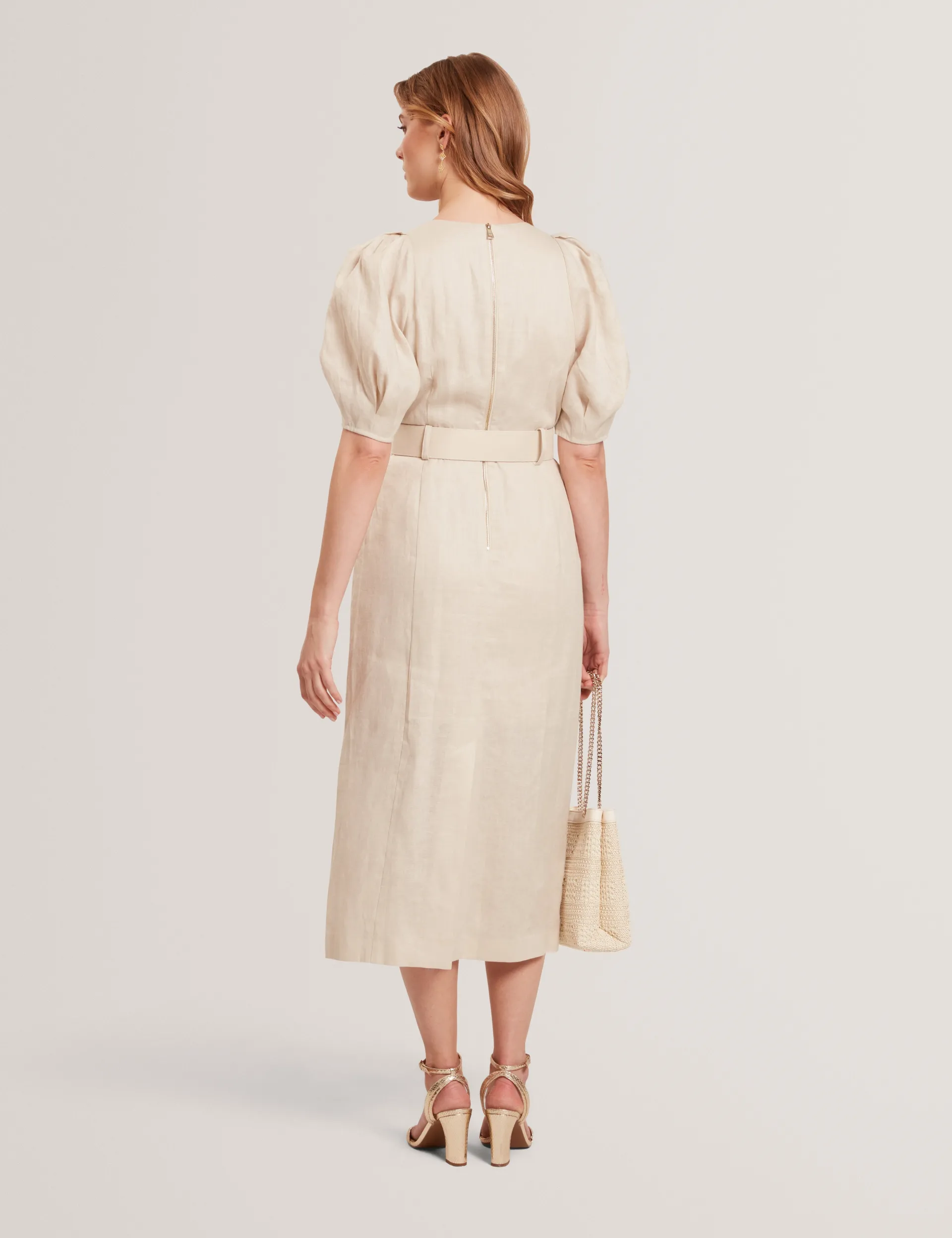 New Lobster Limited Golden Hour|Kleider<Leinen-Midikleid mit Puffärmeln und Gürtel