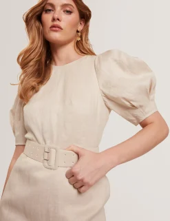 New Lobster Limited Golden Hour|Kleider<Leinen-Midikleid mit Puffärmeln und Gürtel