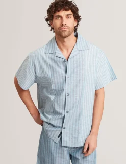 New Lobster Limited Breezy Blues Bearbeiten|Shirts<Lässiges Hemd aus Leinenmischgewebe mit gemischten Streifen
