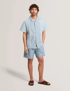 New Lobster Limited Breezy Blues Bearbeiten|Shirts<Lässiges Hemd aus Leinenmischgewebe mit gemischten Streifen