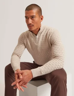 New Lobster Limited Breezy Blues Bearbeiten|Arbeitskleidung<Markenpullover mit strukturierter Oberfläche und Reißverschluss am Kragen