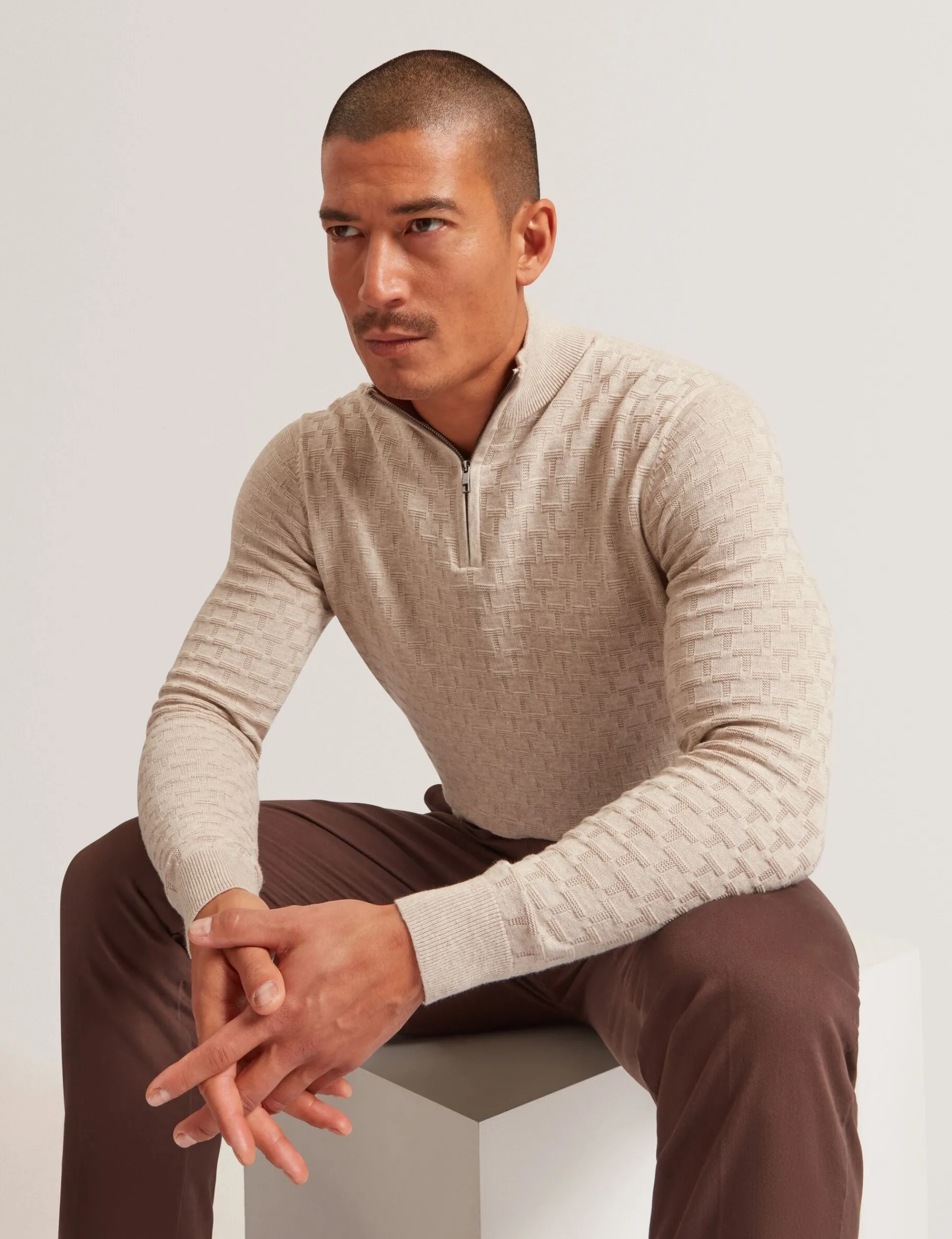 New Lobster Limited Breezy Blues Bearbeiten|Arbeitskleidung<Markenpullover mit strukturierter Oberfläche und Reißverschluss am Kragen