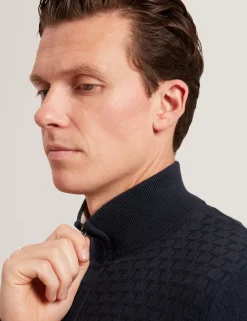 New Lobster Limited Breezy Blues Bearbeiten|Arbeitskleidung<Markenpullover mit strukturierter Oberfläche und Reißverschluss am Kragen