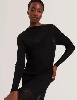 New Lobster Limited Festliche Kleidung|Kleider<Maxikleid aus Strick mit transparenten Details und langen Ärmeln