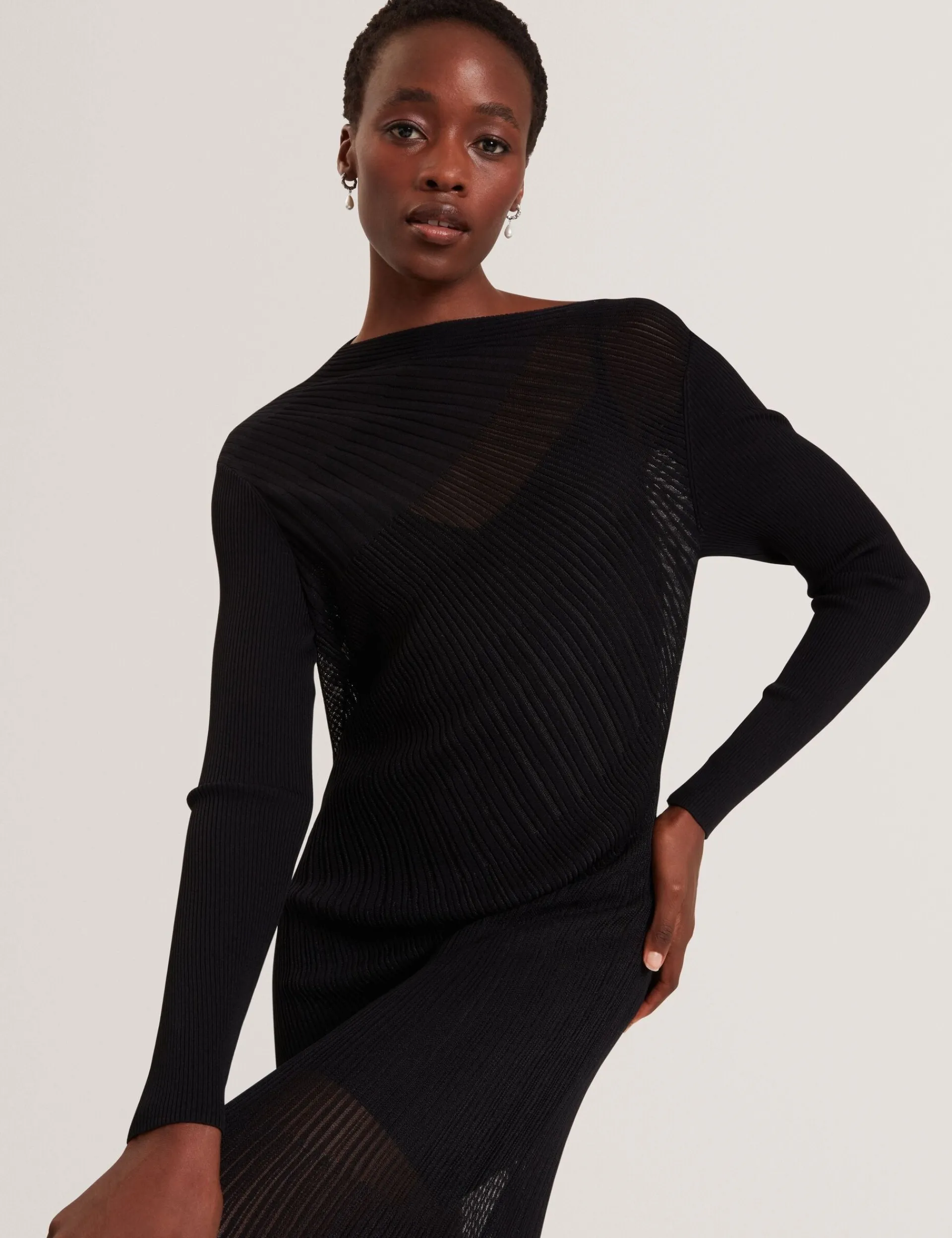 New Lobster Limited Festliche Kleidung|Kleider<Maxikleid aus Strick mit transparenten Details und langen Ärmeln