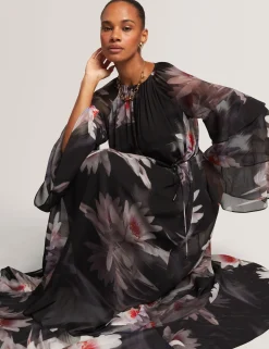 New Lobster Limited Festliche Kleidung|Neue Frühlingsblumen<Maxikleid mit Lilienmuster, Rüschen und langen Ärmeln