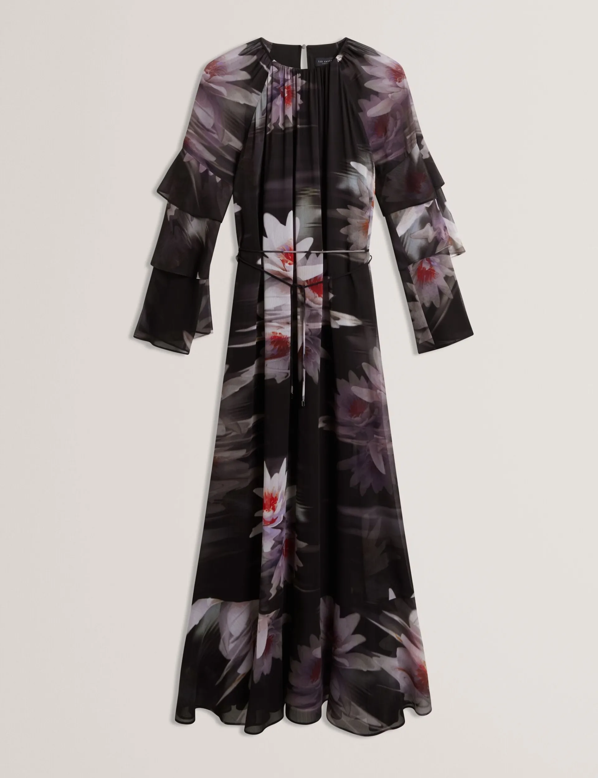 New Lobster Limited Festliche Kleidung|Neue Frühlingsblumen<Maxikleid mit Lilienmuster, Rüschen und langen Ärmeln