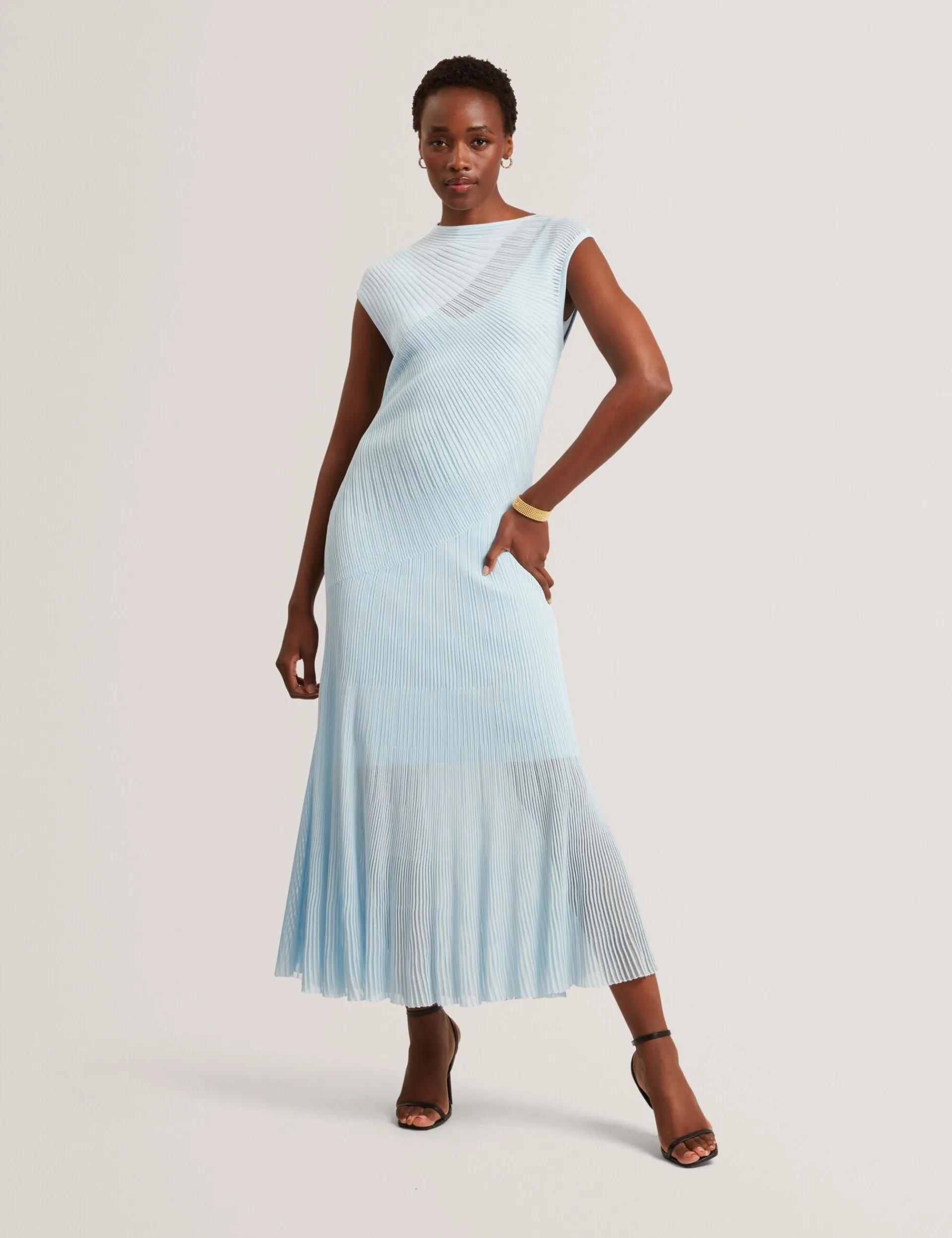 New Lobster Limited Festliche Kleidung|Luftiger Blues Bearbeiten<Midaxi-Kleid aus strukturiertem Strick mit transparenten Details