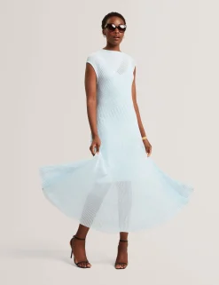New Lobster Limited Festliche Kleidung|Luftiger Blues Bearbeiten<Midaxi-Kleid aus strukturiertem Strick mit transparenten Details