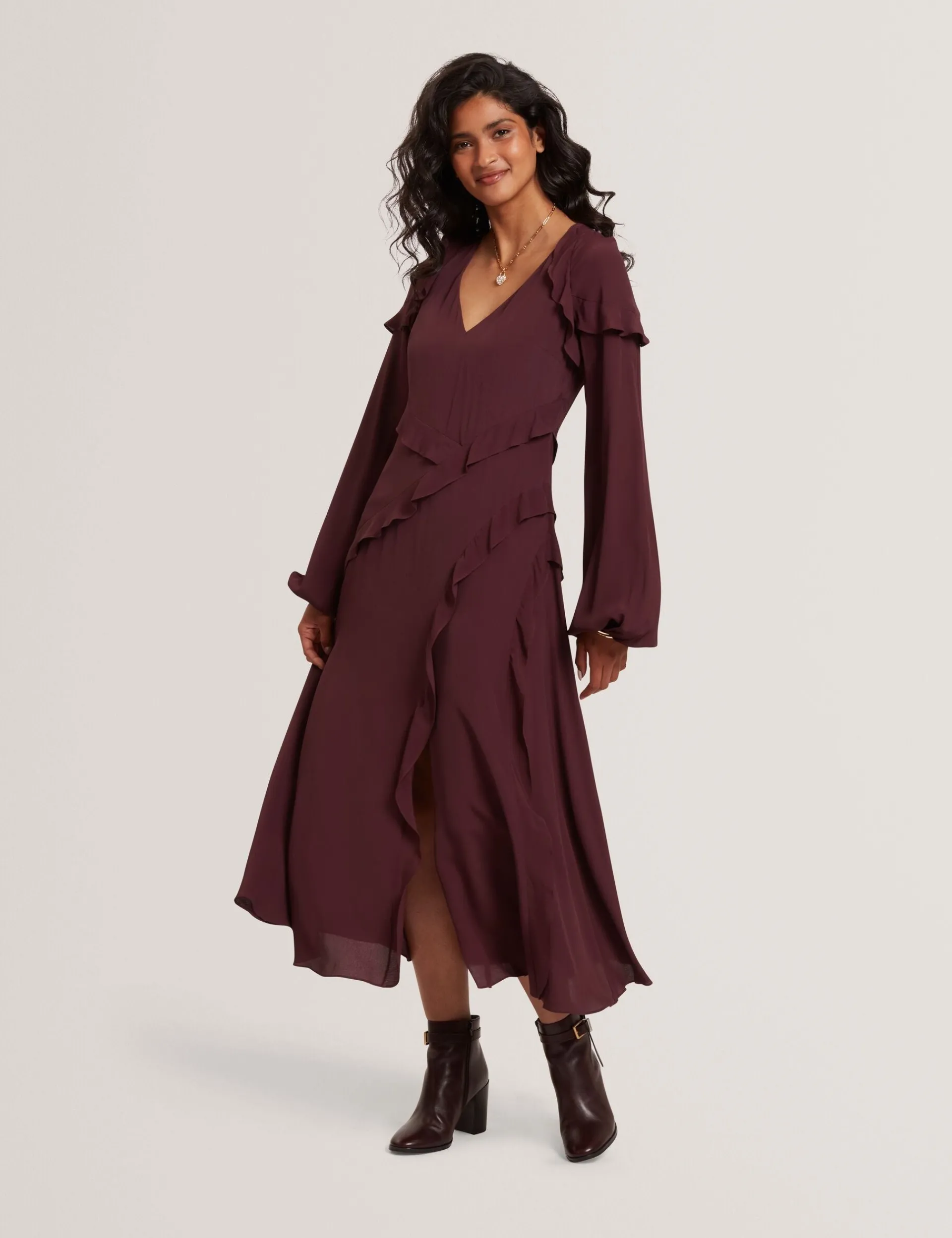New Lobster Limited Kleider<Midikleid aus Crêpe mit Rüschenbesatz und langen Ärmeln