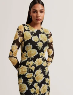 New Lobster Limited Festliche Kleidung|Neue Frühlingsblumen<Midikleid aus Mesh mit Rosenmuster und langen Ärmeln