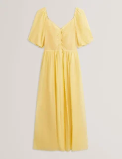 New Lobster Limited Kleider|Golden Hour<Midikleid aus Webstoff mit Puffärmeln und V-Ausschnitt