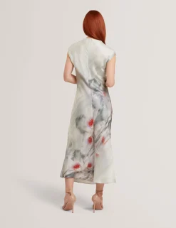 New Lobster Limited Festliche Kleidung|Neue Frühlingsblumen<Midikleid mit Lilienmuster und Drapierung am Kragen