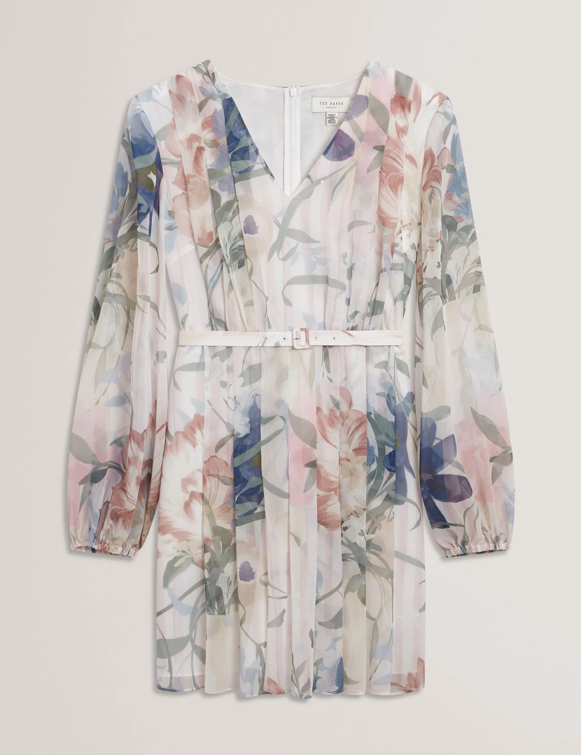 New Lobster Limited Festliche Kleidung|Neue Frühlingsblumen<Minikleid mit Blumenmuster, plissiert, langärmelig