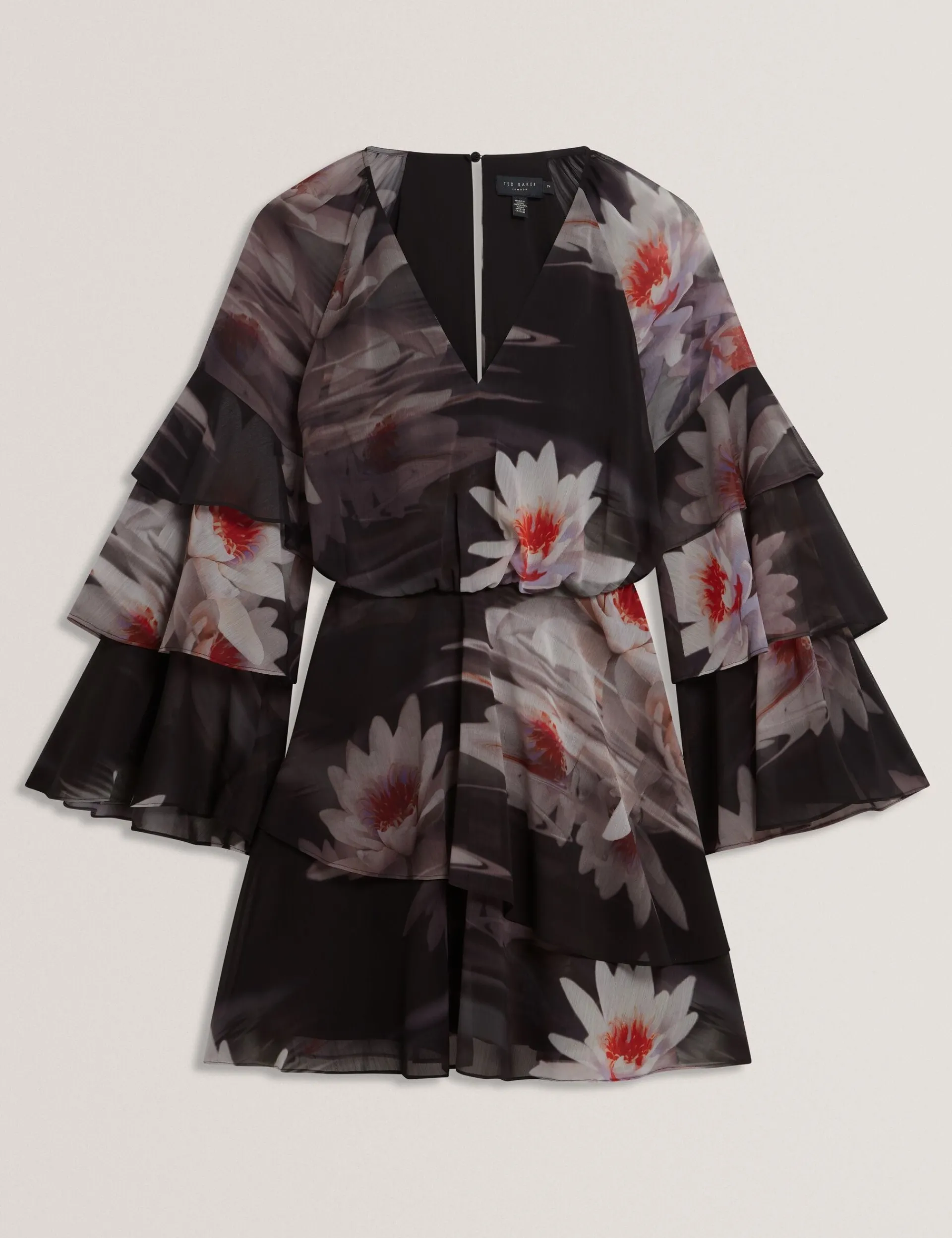 New Lobster Limited Festliche Kleidung|Neue Frühlingsblumen<Minikleid mit Lilienmuster, Rüschen und langen Ärmeln