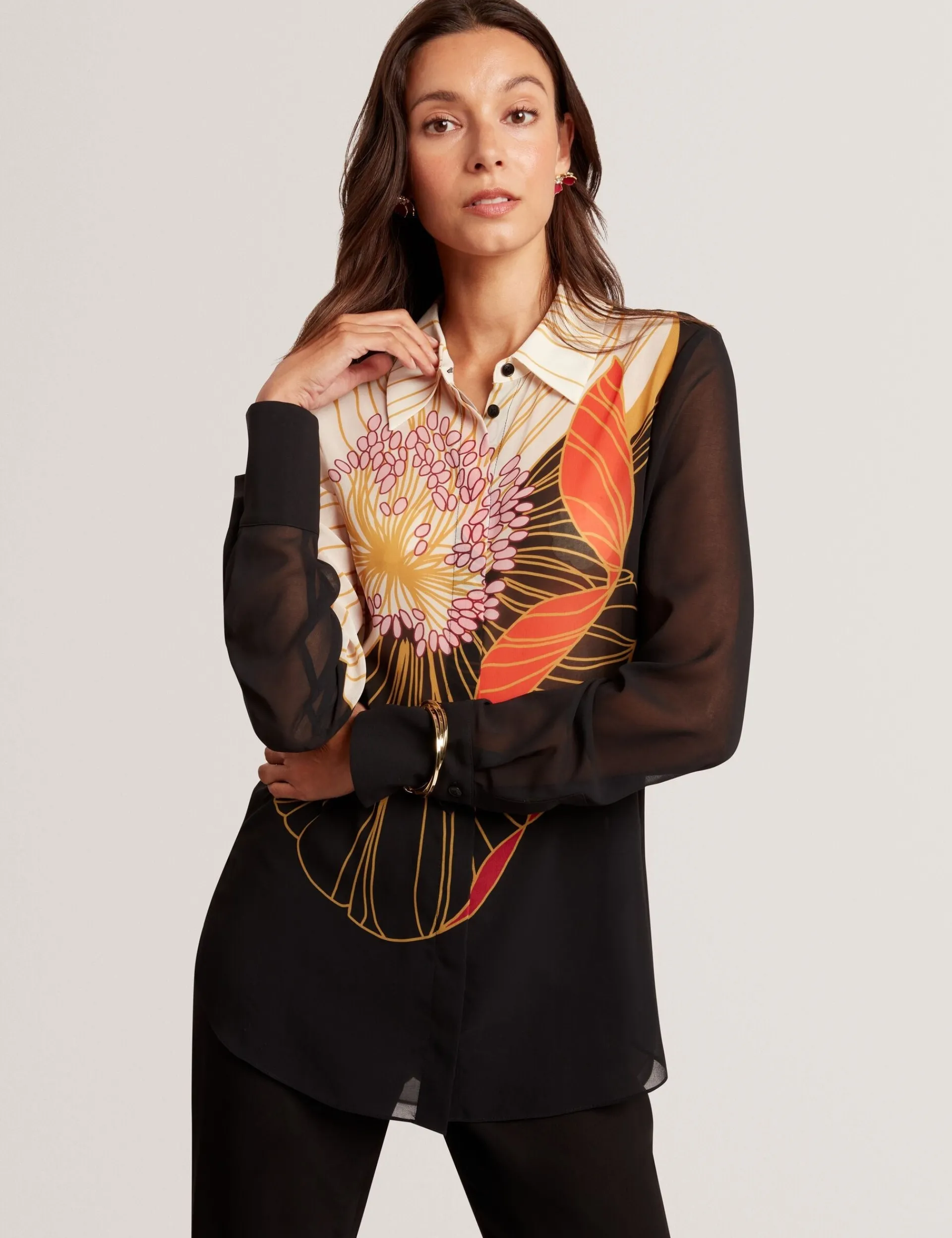 New Lobster Limited Anzüge & Zweiteiler|Oberteile & Blusen<Nouveau Floral Halbtransparentes Longline-Hemd