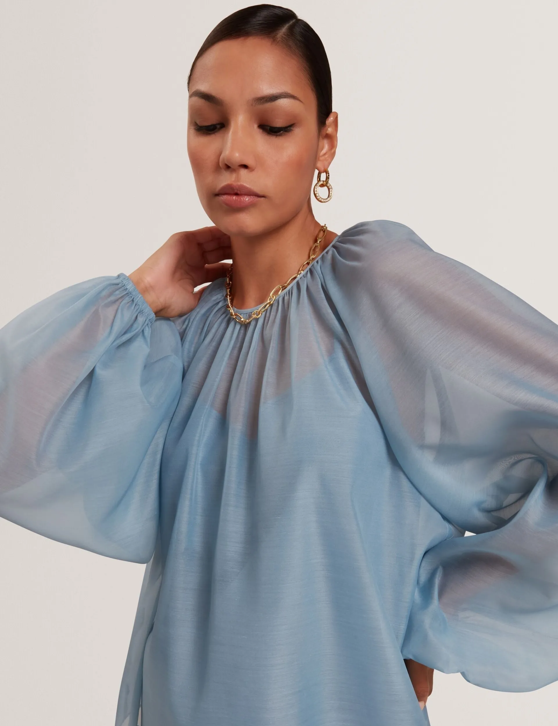 New Lobster Limited Festliche Kleidung|Oberteile & Blusen<Organza-Bluse mit langen Ballonärmeln