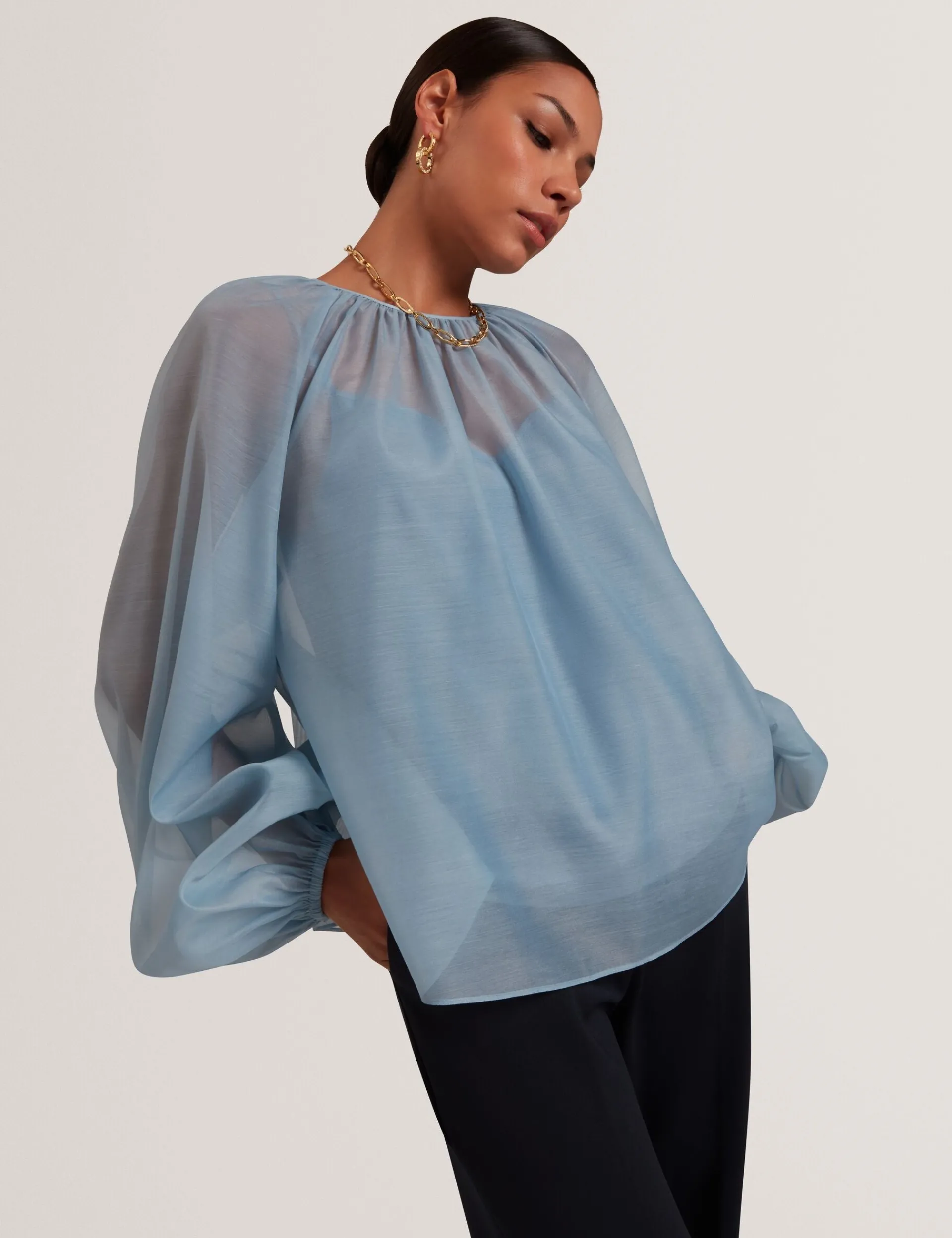 New Lobster Limited Festliche Kleidung|Oberteile & Blusen<Organza-Bluse mit langen Ballonärmeln