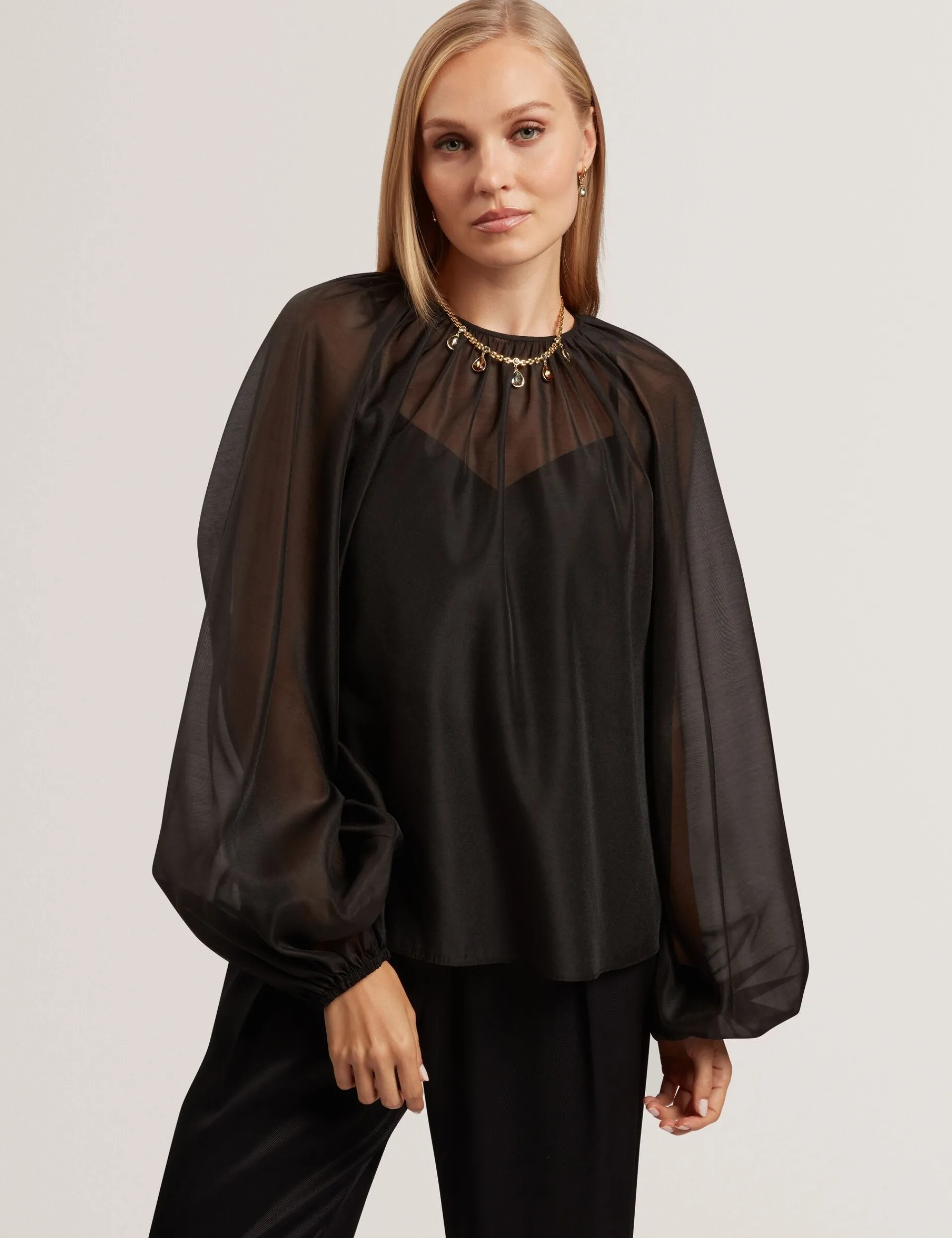 New Lobster Limited Festliche Kleidung|Oberteile & Blusen<Organza-Bluse mit langen Ballonärmeln