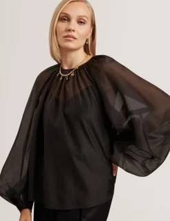 New Lobster Limited Festliche Kleidung|Oberteile & Blusen<Organza-Bluse mit langen Ballonärmeln