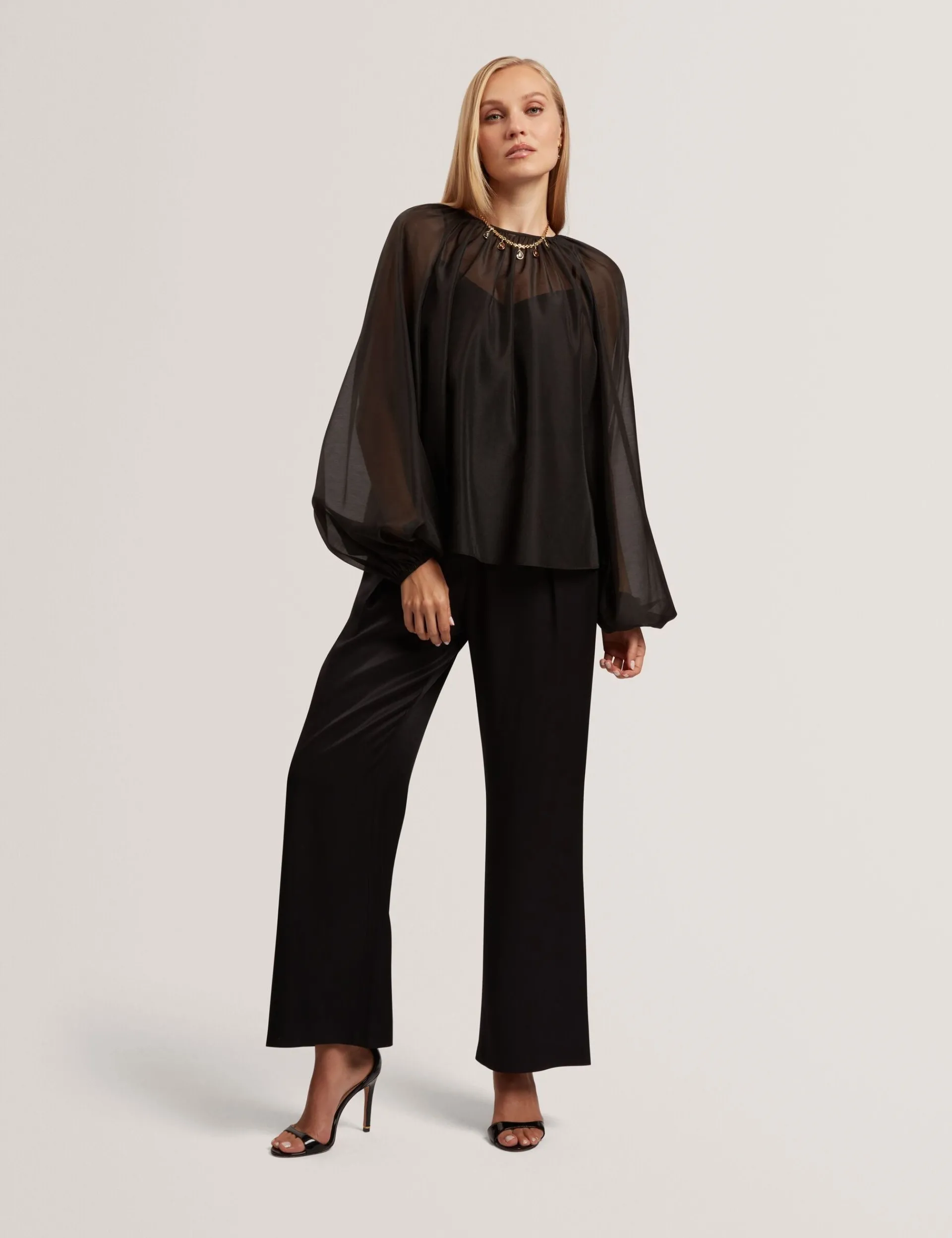 New Lobster Limited Festliche Kleidung|Oberteile & Blusen<Organza-Bluse mit langen Ballonärmeln