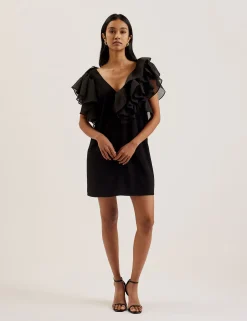 New Lobster Limited Festliche Kleidung|Kleider<Oversized Minikleid mit Rüschenbesatz und V-Ausschnitt