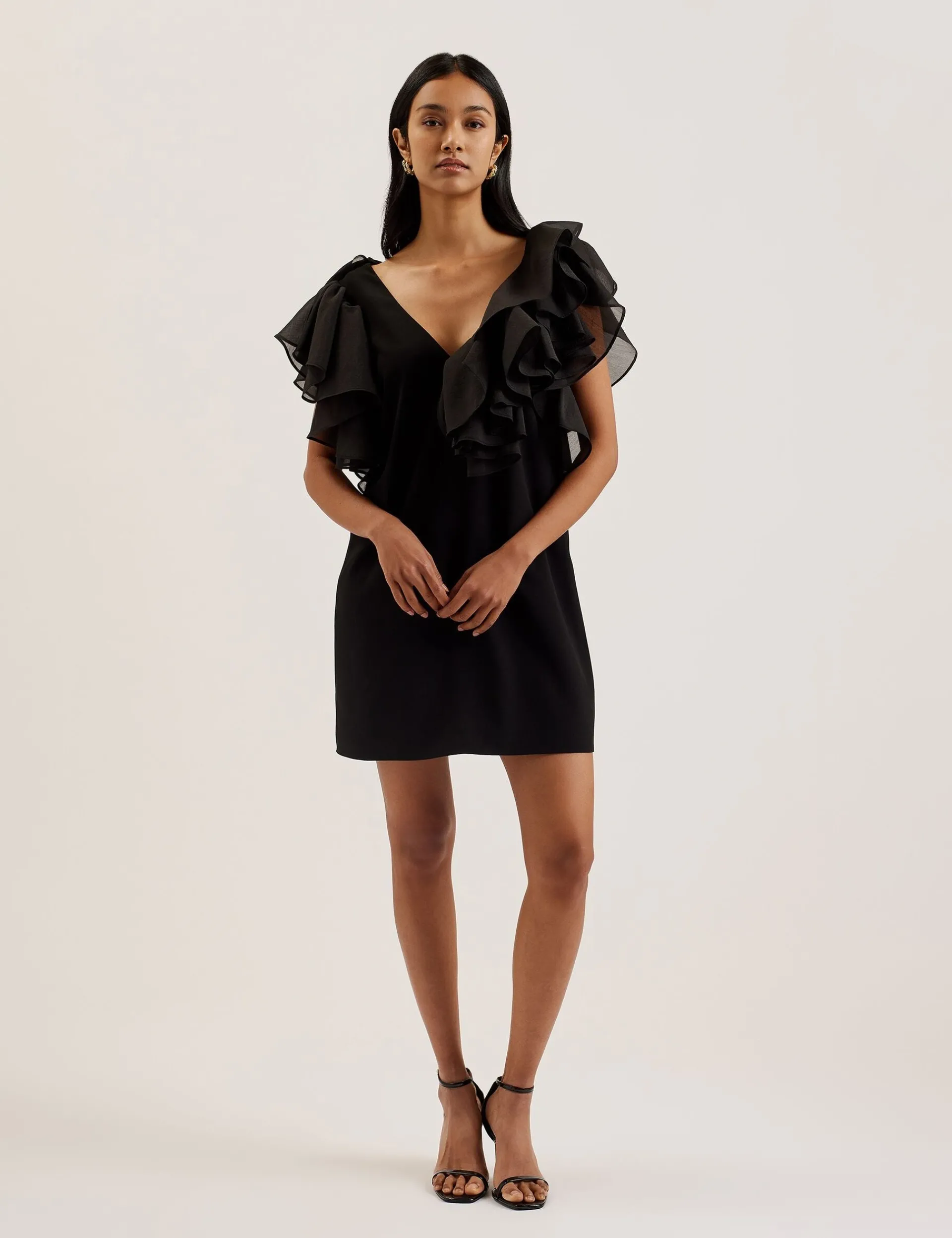 New Lobster Limited Festliche Kleidung|Kleider<Oversized Minikleid mit Rüschenbesatz und V-Ausschnitt