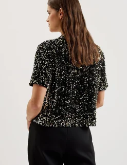 New Lobster Limited Oberteile & Blusen<Paillettenbesetztes Samt-Kurzarmtop