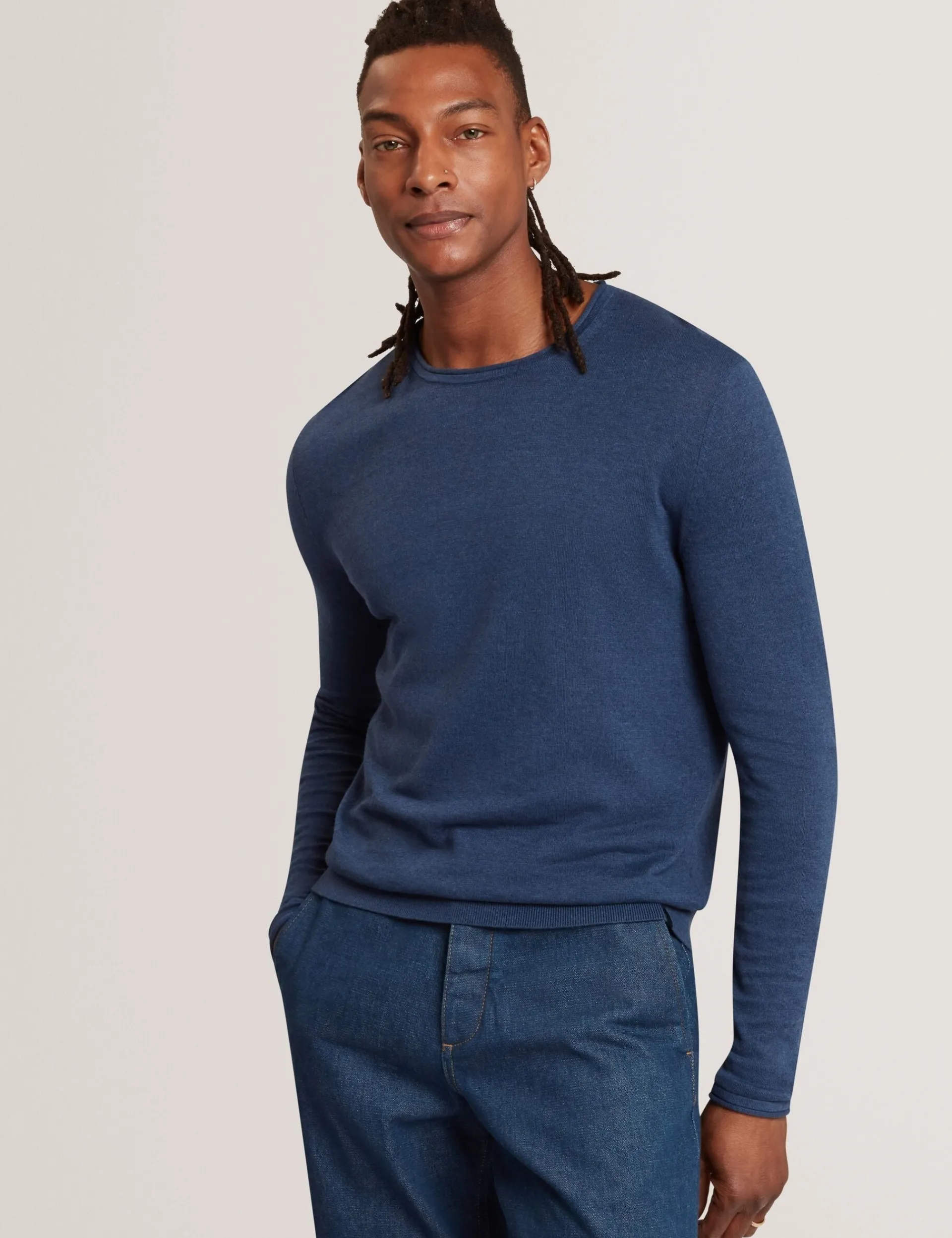 New Lobster Limited Breezy Blues Bearbeiten|Pullover & Strickwaren<Pullover mit gerolltem Saum und Rundhalsausschnitt aus Leinenmischung