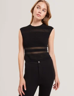 New Lobster Limited Anzüge & Zweiteiler|Oberteile & Blusen<Ärmelloses Crop-Top aus transparentem Strick mit Einsätzen