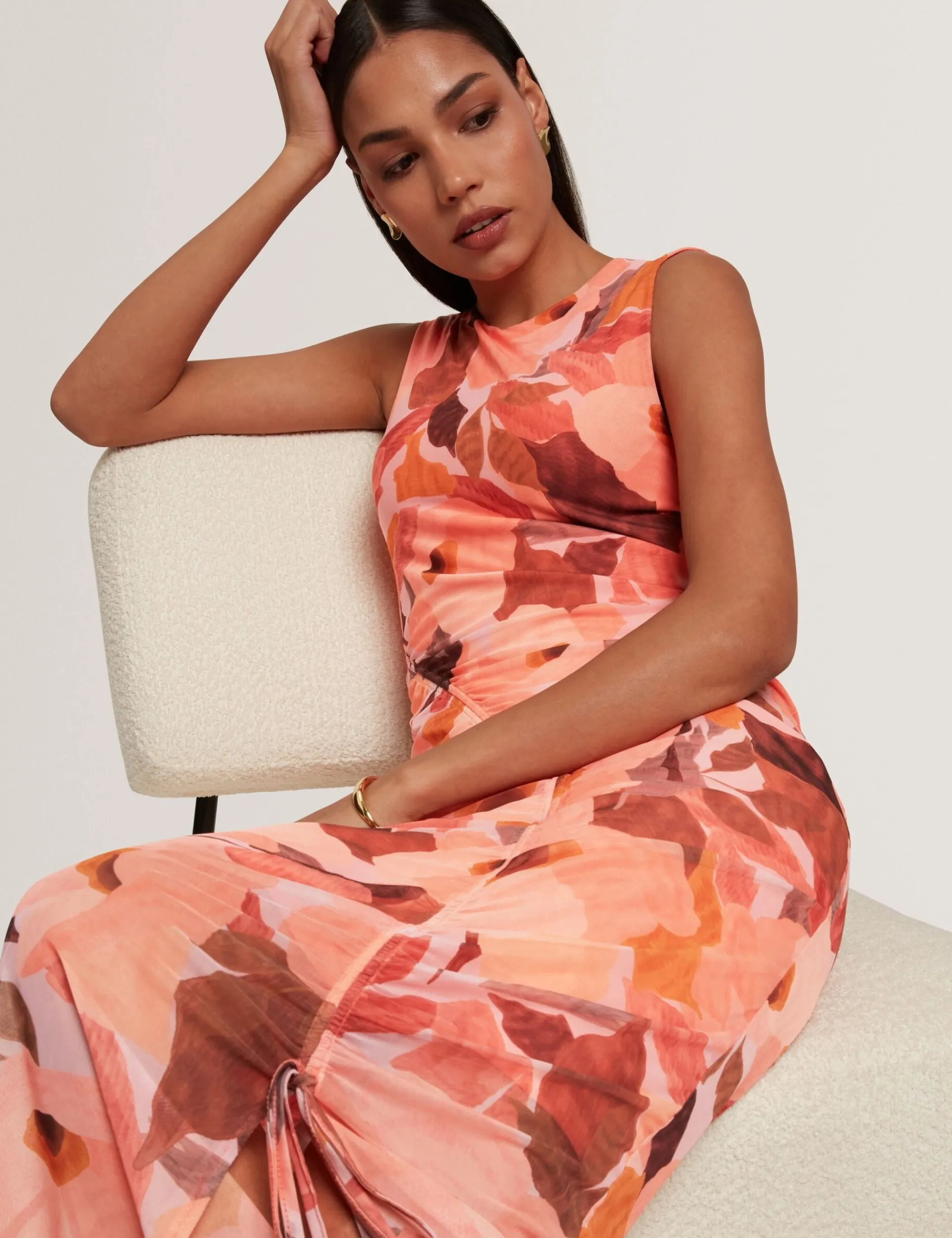 New Lobster Limited Festliche Kleidung|Neue Frühlingsblumen<Ärmelloses Mesh-Bodycon-Kleid mit Gartenmotiv