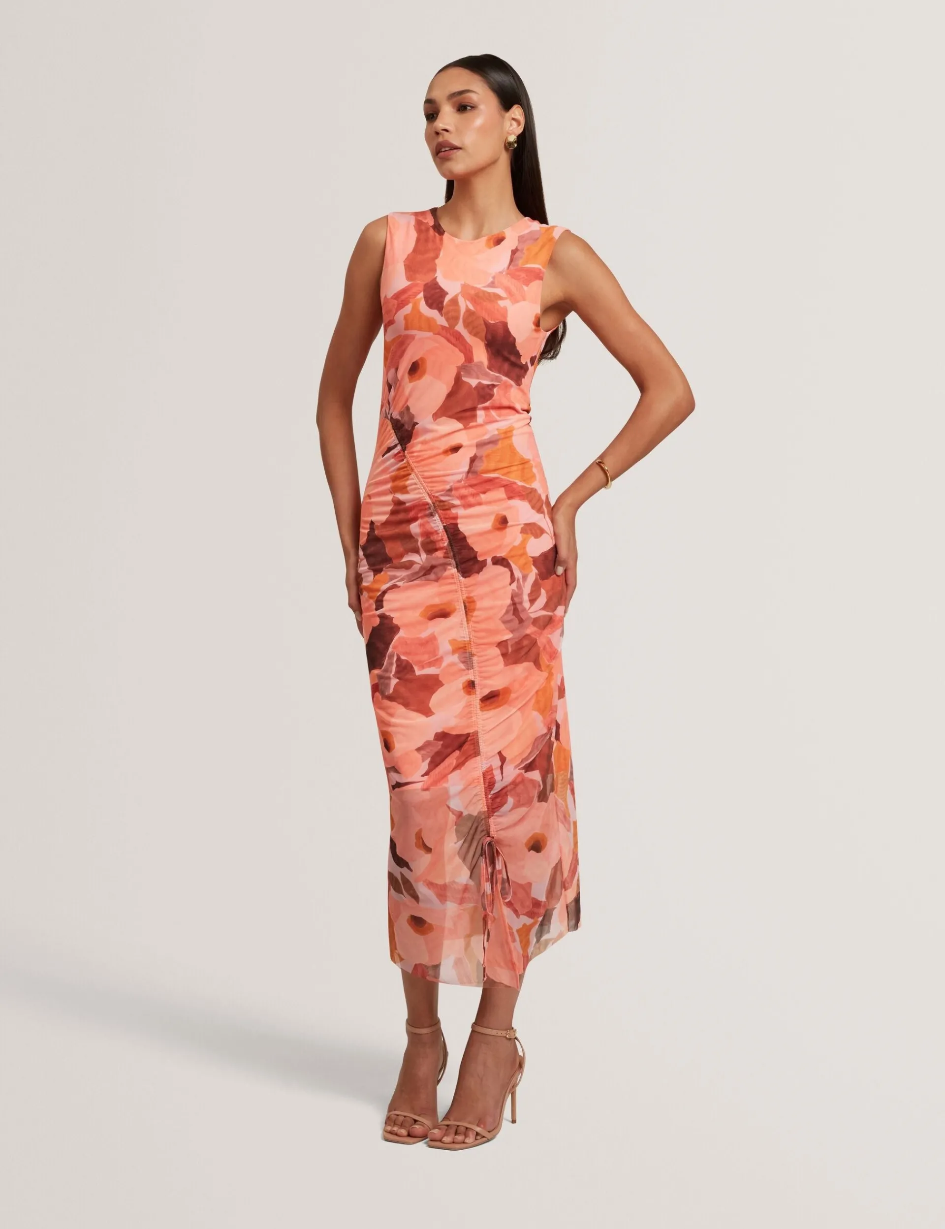 New Lobster Limited Festliche Kleidung|Neue Frühlingsblumen<Ärmelloses Mesh-Bodycon-Kleid mit Gartenmotiv