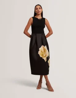 New Lobster Limited Golden Hour|Die Satin-Kollektion<Ärmelloses Midi-Kleid mit Rosenmuster