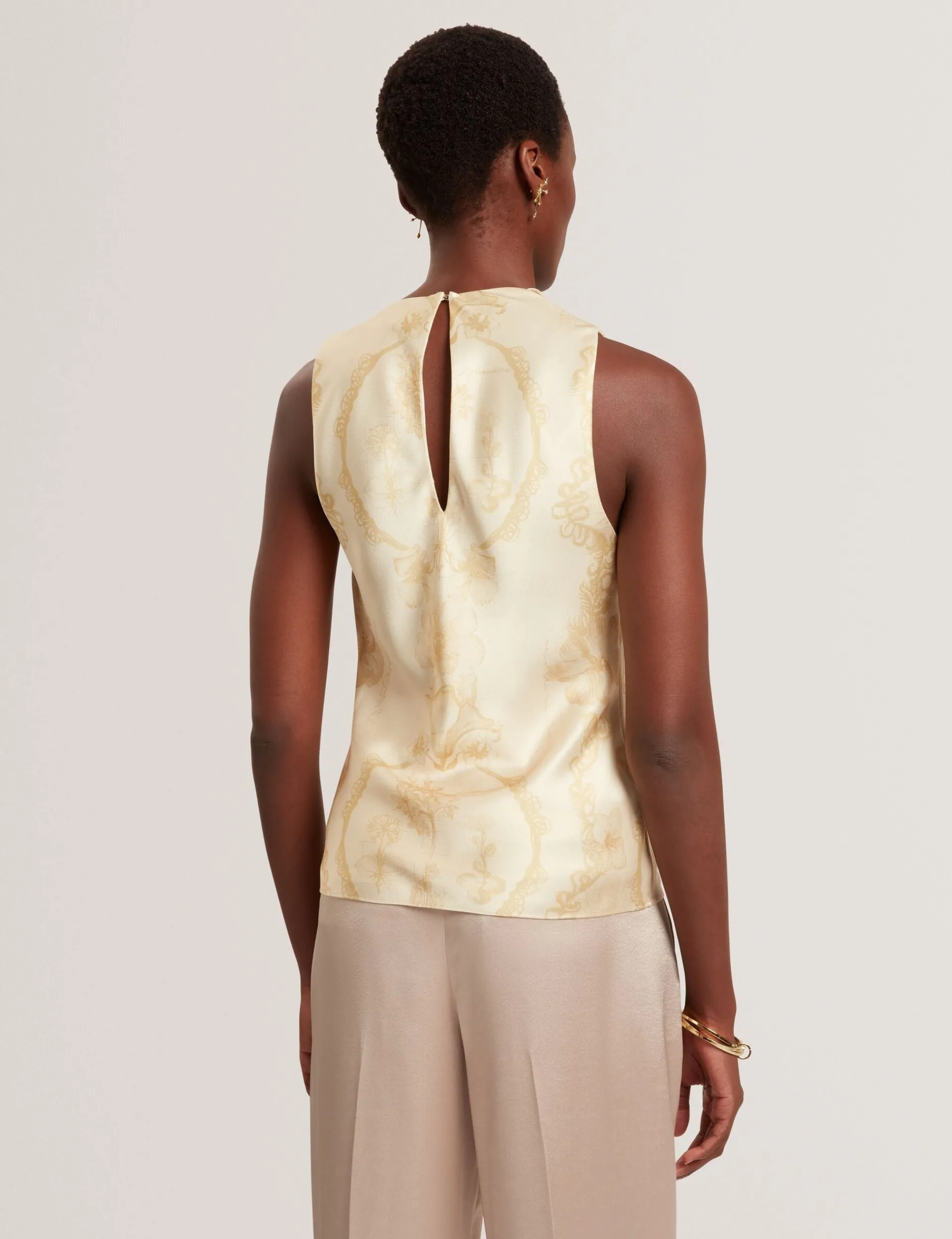 New Lobster Limited Oberteile & Blusen|Golden Hour<Ärmelloses Top mit Spitzenprint und drapiertem Ausschnitt