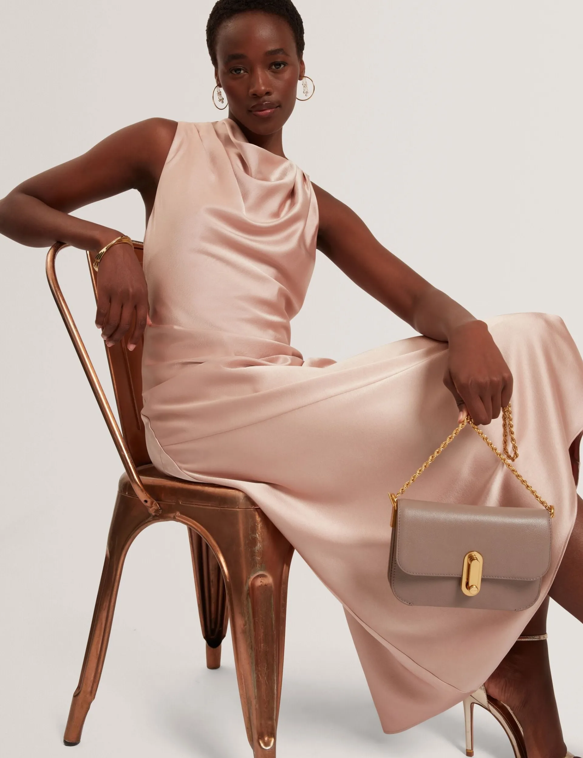 New Lobster Limited Festliche Kleidung|Kleider<Satin-Midikleid mit hohem Wasserfallausschnitt